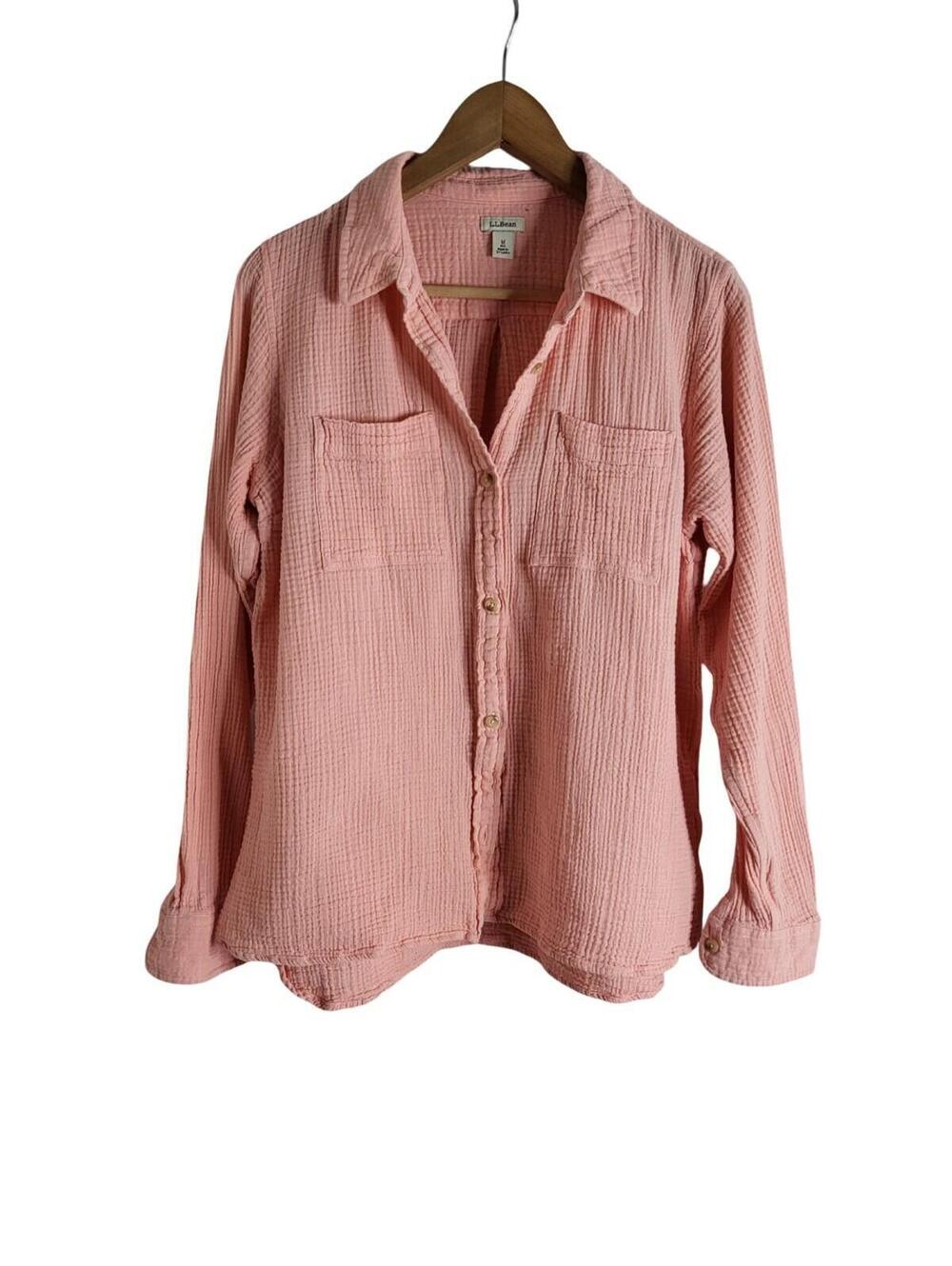L.L. Bean Pink Cotton Crinkle Gauze Long Sleeve Button-down Shirt Size Medium